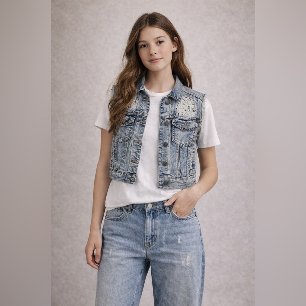 Streetwear Society - Acid wash/Lace Crop denim vest - Size M